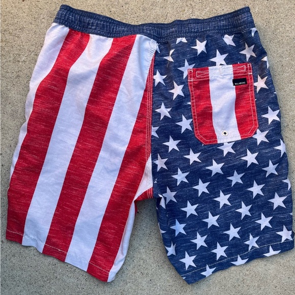 Men's Billabong Shorts Multicolor USA Flag 32 Board Layback Pocket Surf Beach 1A - Picture 10 of 14